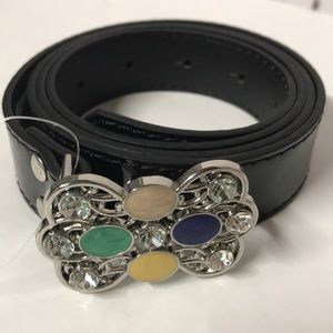 Black Patent Belt NWT Glam Buckle detail M/L